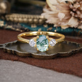 1 Carat Oval Shaped Classic Three Stone Moss Agate Wedding Ring